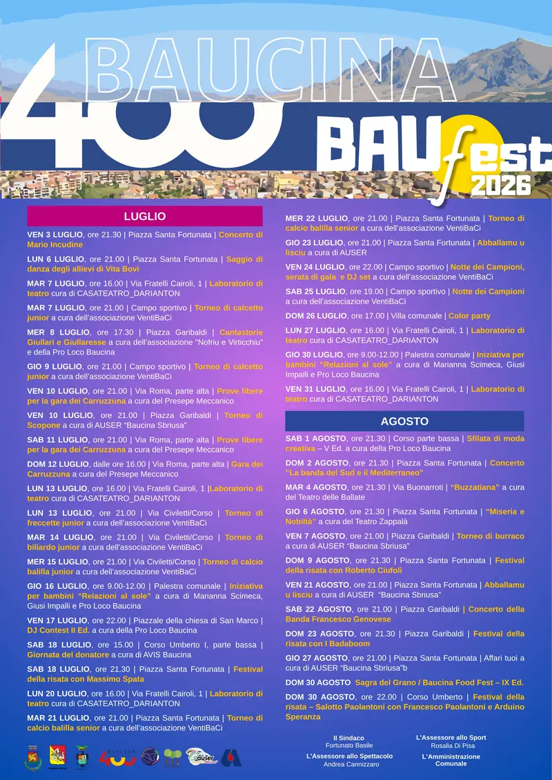 Baucina: Programma Completo Baufest 2026 – Eventi Estivi