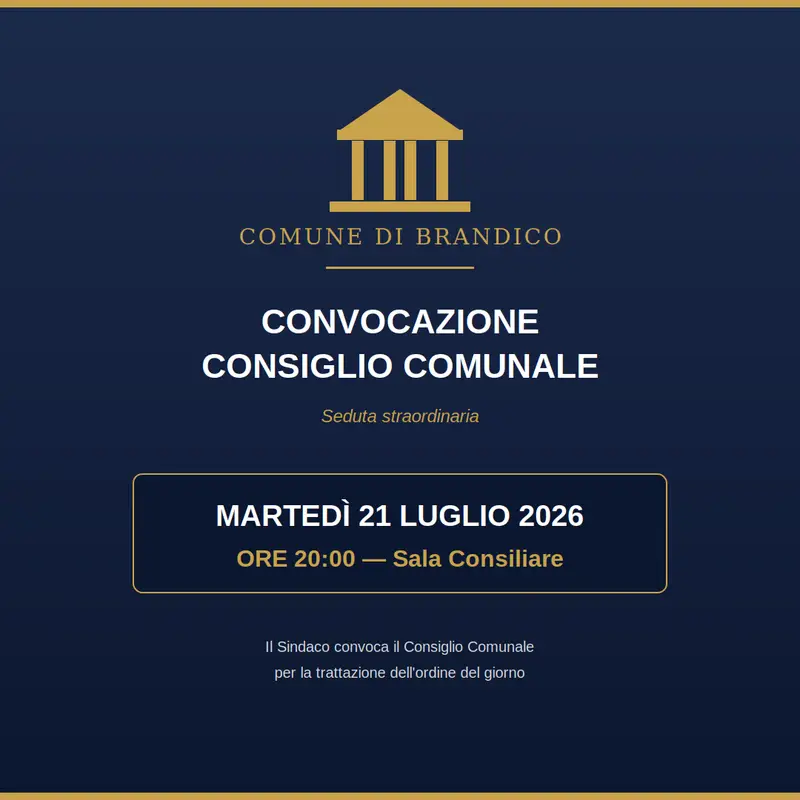 Convocazione Consiglio Comunale di Brandico — 21 luglio 2026