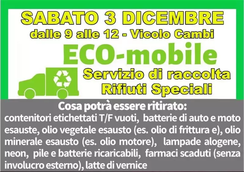 Ecomobile: Ritiro Appuntamenti Sabato 3 Dicembre