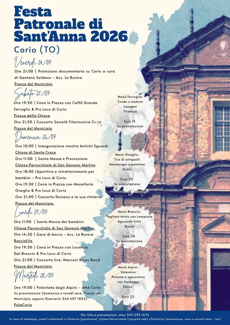 Festa Patronale di Sant'Anna a Corio: Programma 2026