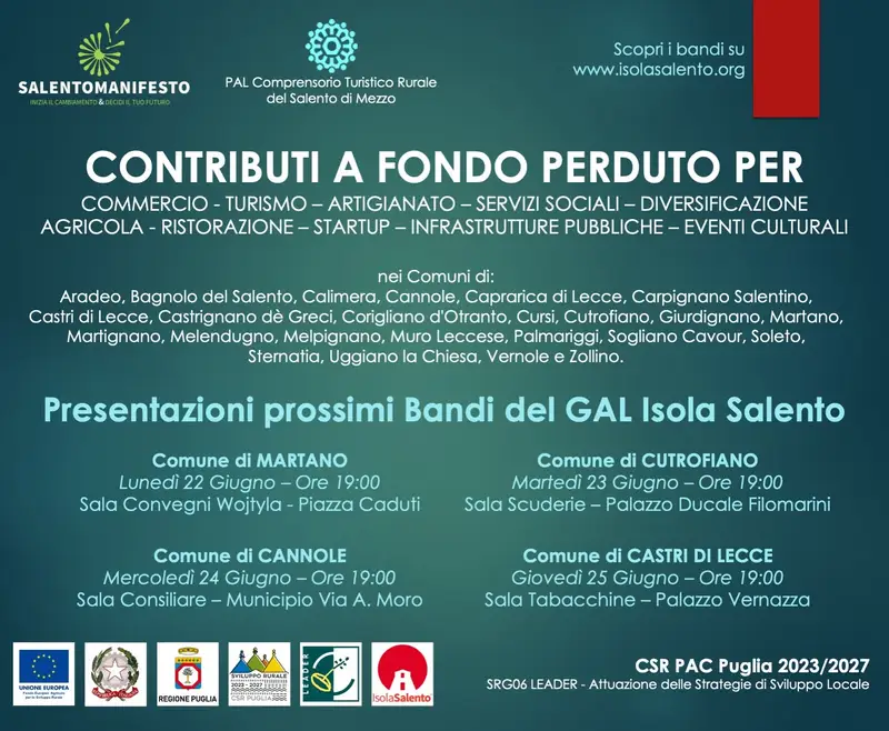 Incontri di presentazione dei prossimi Bandi del GAL Isola Salento