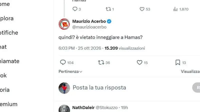 Acerbo sfida il governo: «Inneggiare ad Hamas è vietato?»