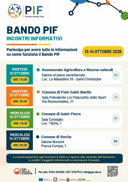 GAL Valle d’Aosta: nuovo Bando multi operazione PIF